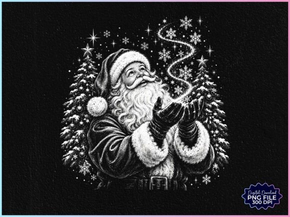 Retro Christmas Santa and Tree PNG