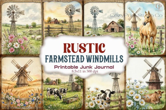 Rustic Farmstead Windmills Junk Journal