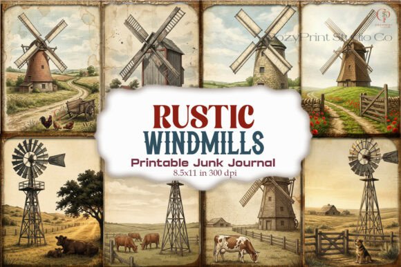 Rustic Windmills Junk Journal Paper