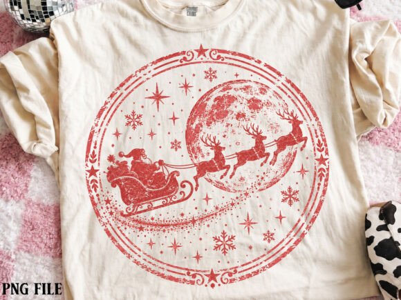 Santa Sleigh Stamp Monochrome PNG