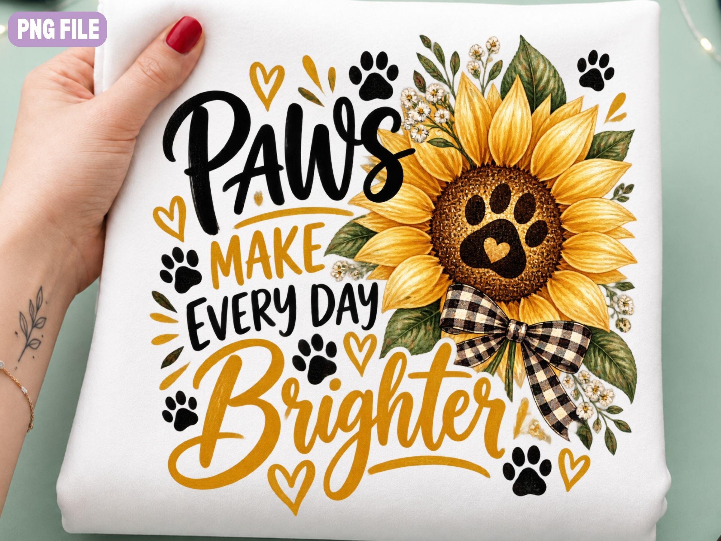 Sunflower Paw Sublimation PNG, Dog Lover