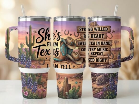 Texas Cowgirl Floral Cute Tumbler Design