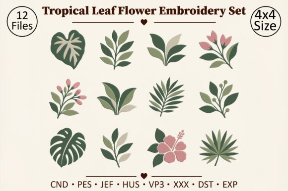 Tropical Leaf Flower Embroidery Set