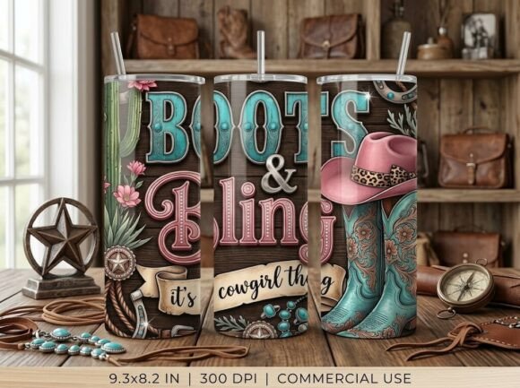 Turquoise Boots Cowgirl Tumbler Design