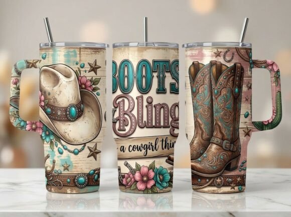 Turquoise Cowgirl Boots Tumbler Design