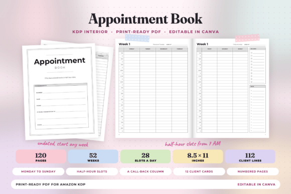 Undated Appointment Book, 52 Weeks