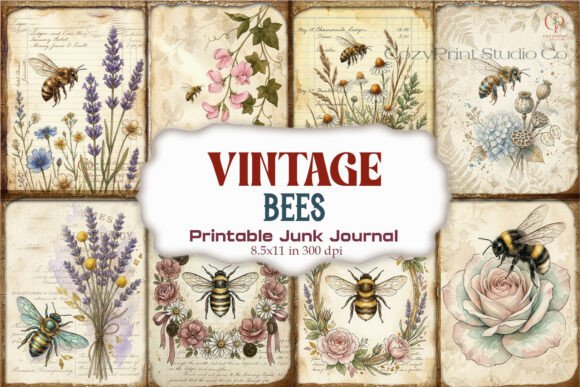 Vintage Bees Junk Journal Paper
