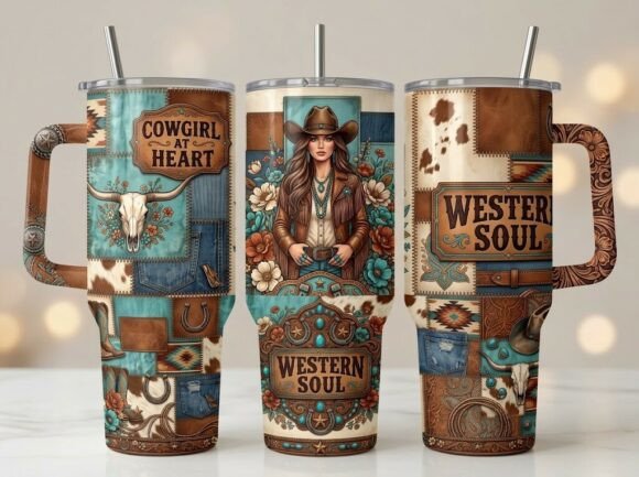 Vintage Western Cowgirl Tumbler Design