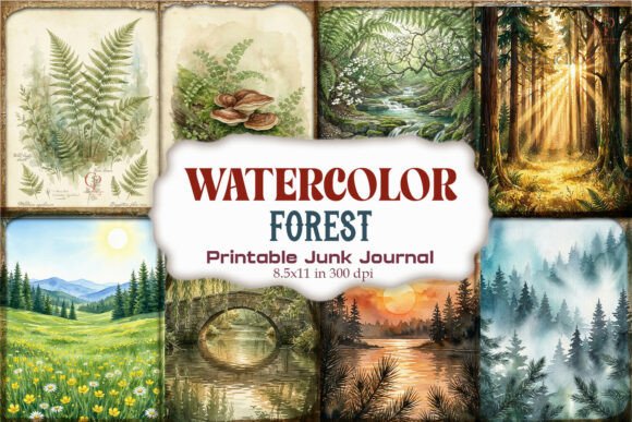 Watercolor Forest Junk Journal Pages