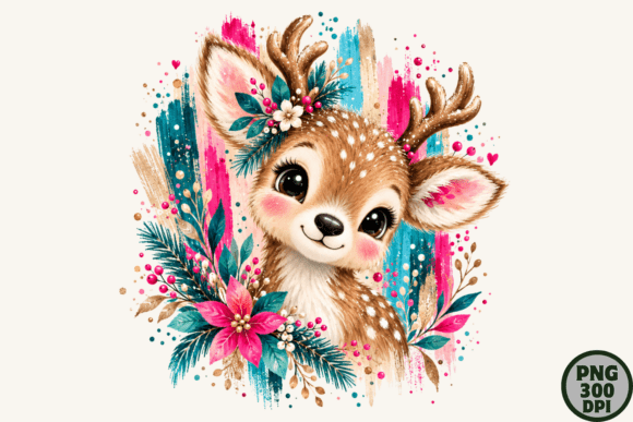 Watercolor Reindeer Christmas PNG Design