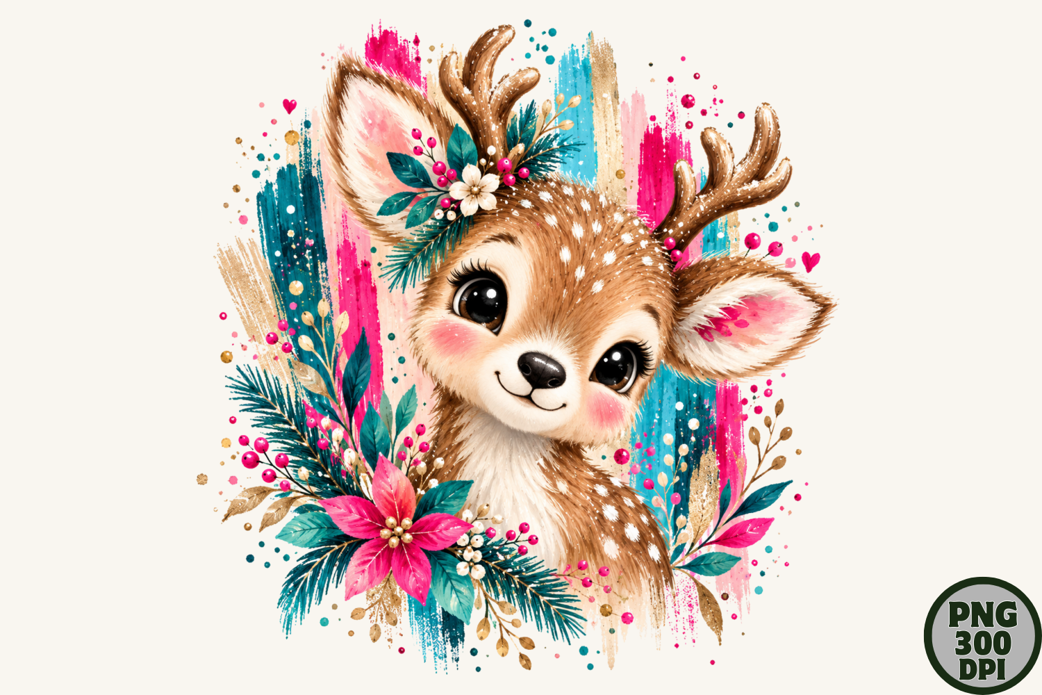 Watercolor Reindeer Christmas PNG Design