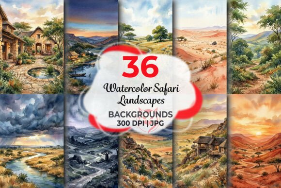 Watercolor Safari Landscapes Backgrounds