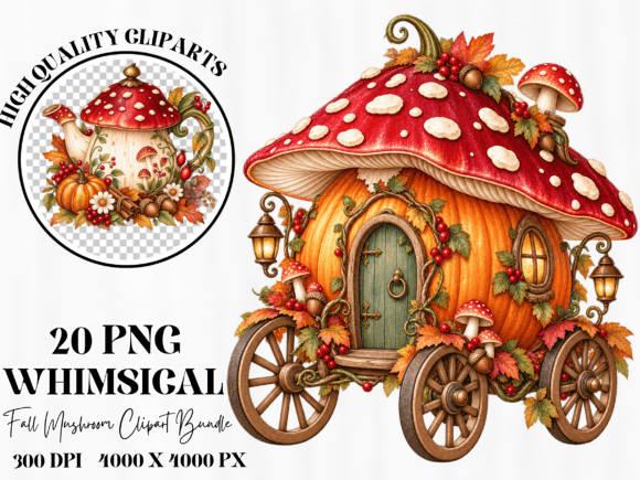 Whimsical Fall Mushroom Clipart Bundle