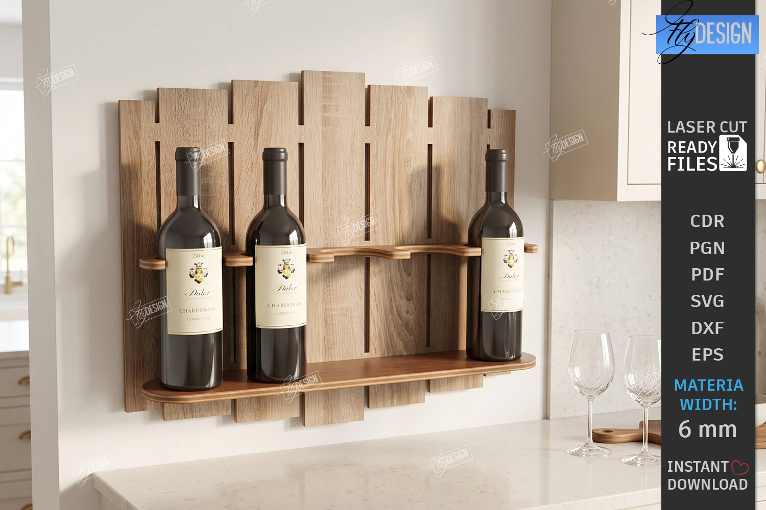 Wine Bottle Wall Shelf Stand Laser Cut