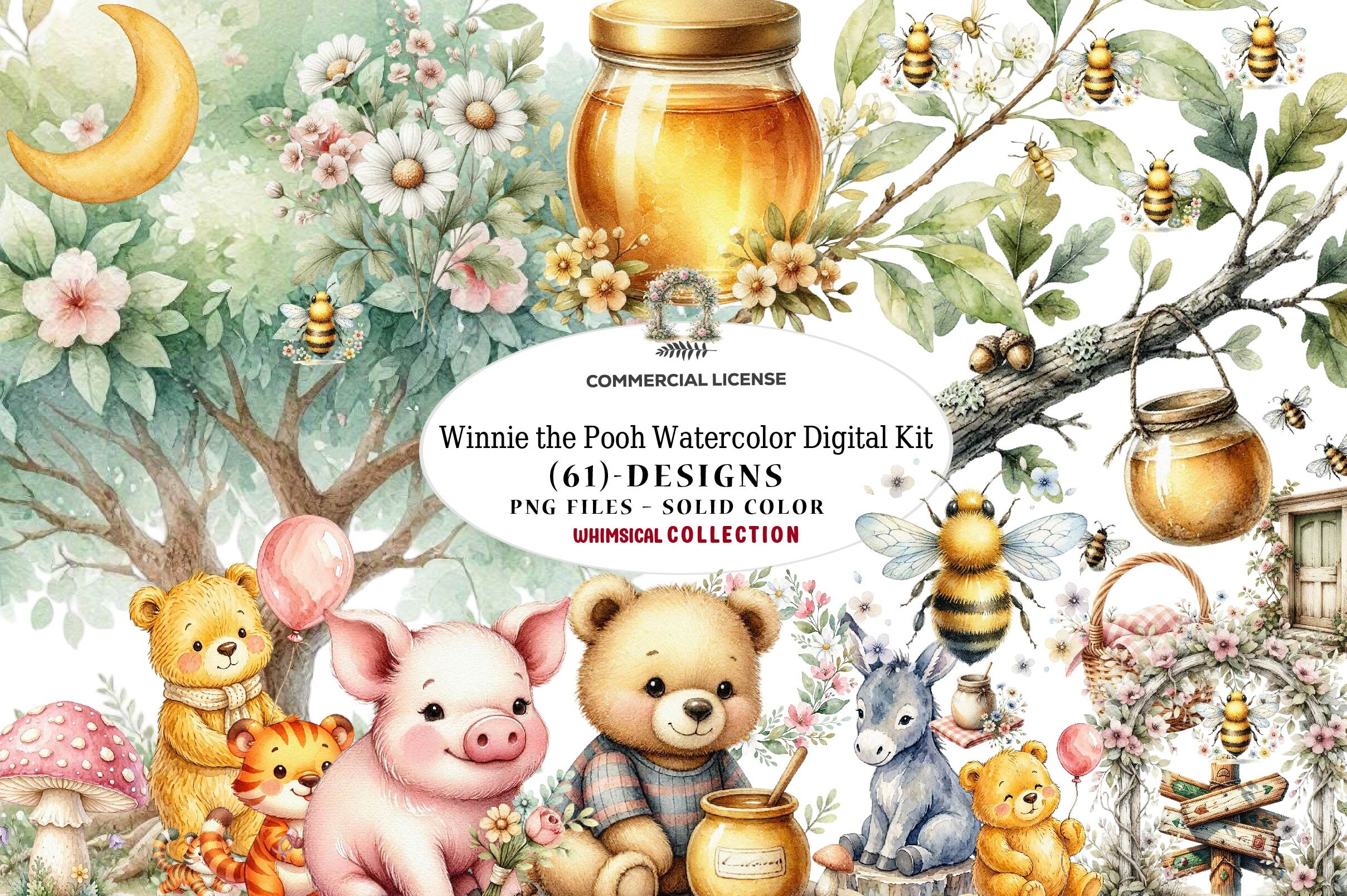 Winnie the Pooh Watercolor Digital Kit