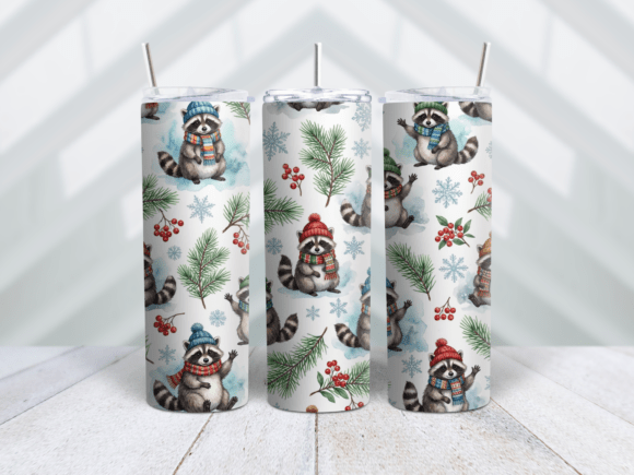 Winter Forest Raccoon Watercolor Tumbler