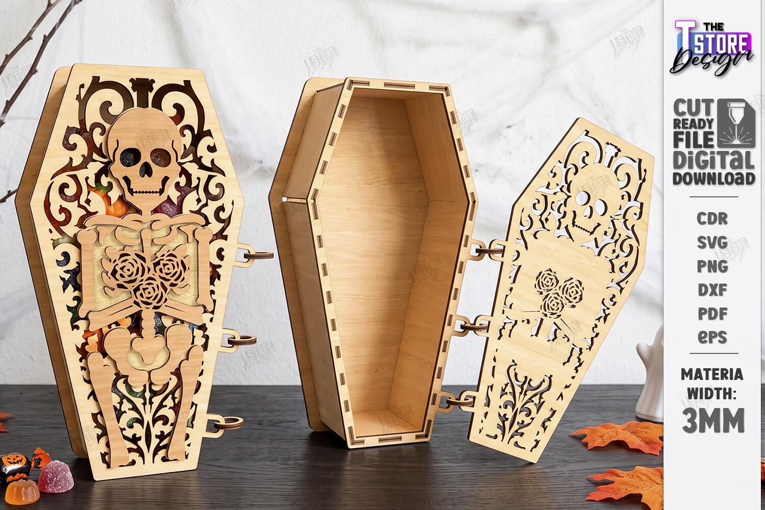 Wooden Halloween Coffin Candy Box Laser laser cut file