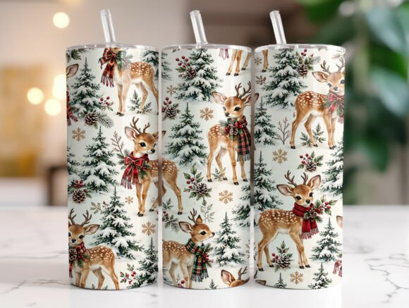 Woodland Deer Christmas 20oz Tumbler PNG