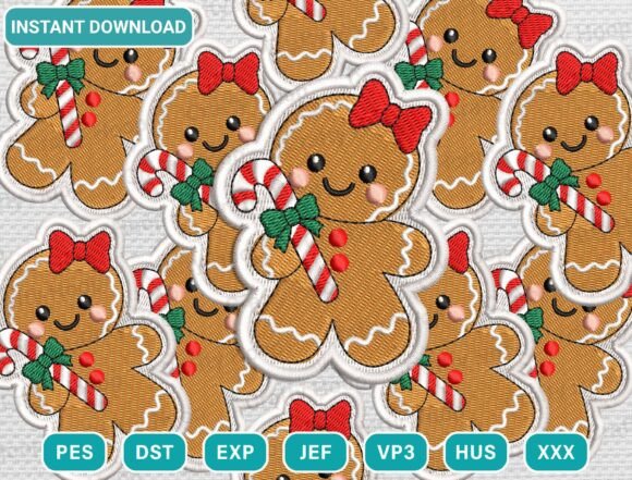 Xmas Gingerbread Patch Embroidery Design