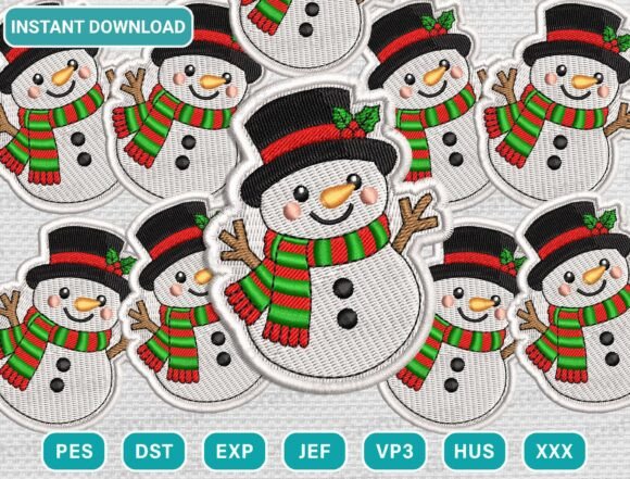 Xmas Snowman Patch Embroidery Design