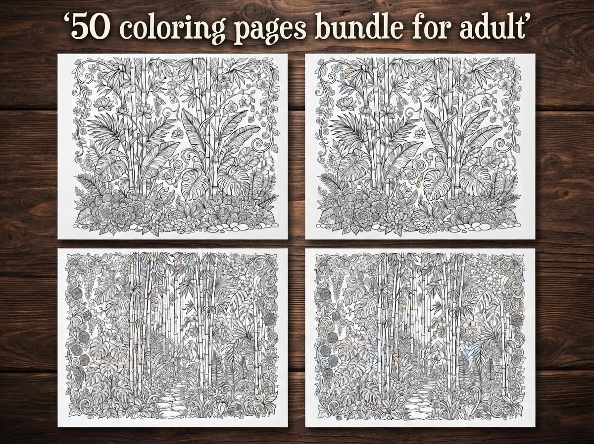 50 Bamboo Forest Coloring Pages Bundle