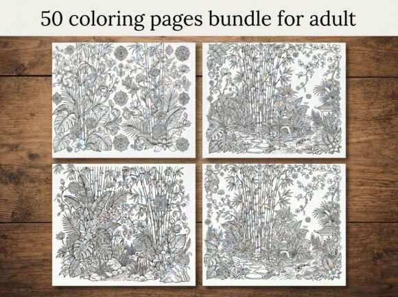 50 Bamboo Forest Coloring Pages Bundle