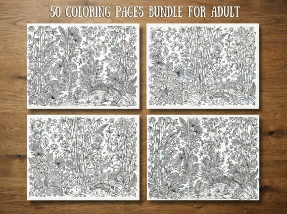 50 Bamboo Forest Coloring Pages Bundle
