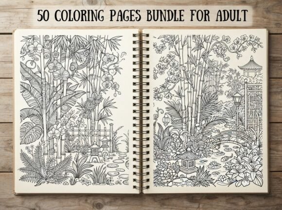 50 Bamboo Forest Coloring Pages Bundle