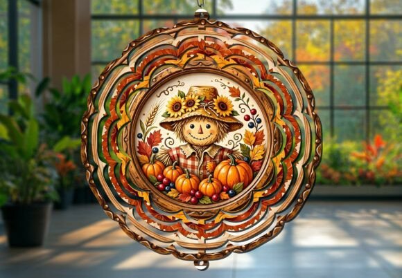 Autumn Scarecrow Pumpkin Wind Spinner