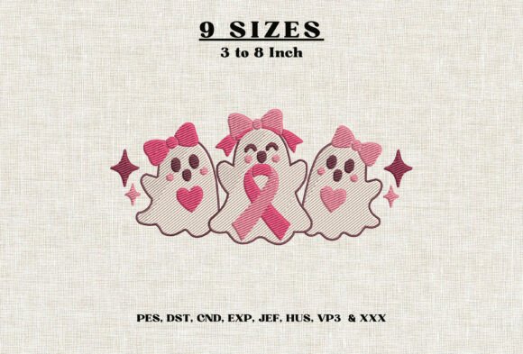 Breast Cancer Ghosts Embroidery Design