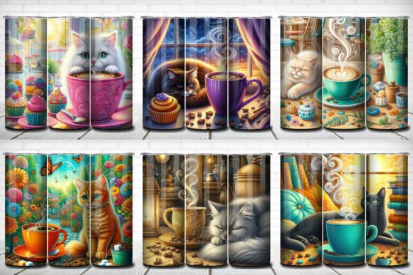 Cat & Coffee Tumbler Wrap Pack 6-in-1