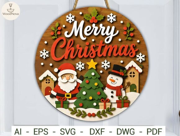 Christmas Door Hanger Laser Cut File SVG