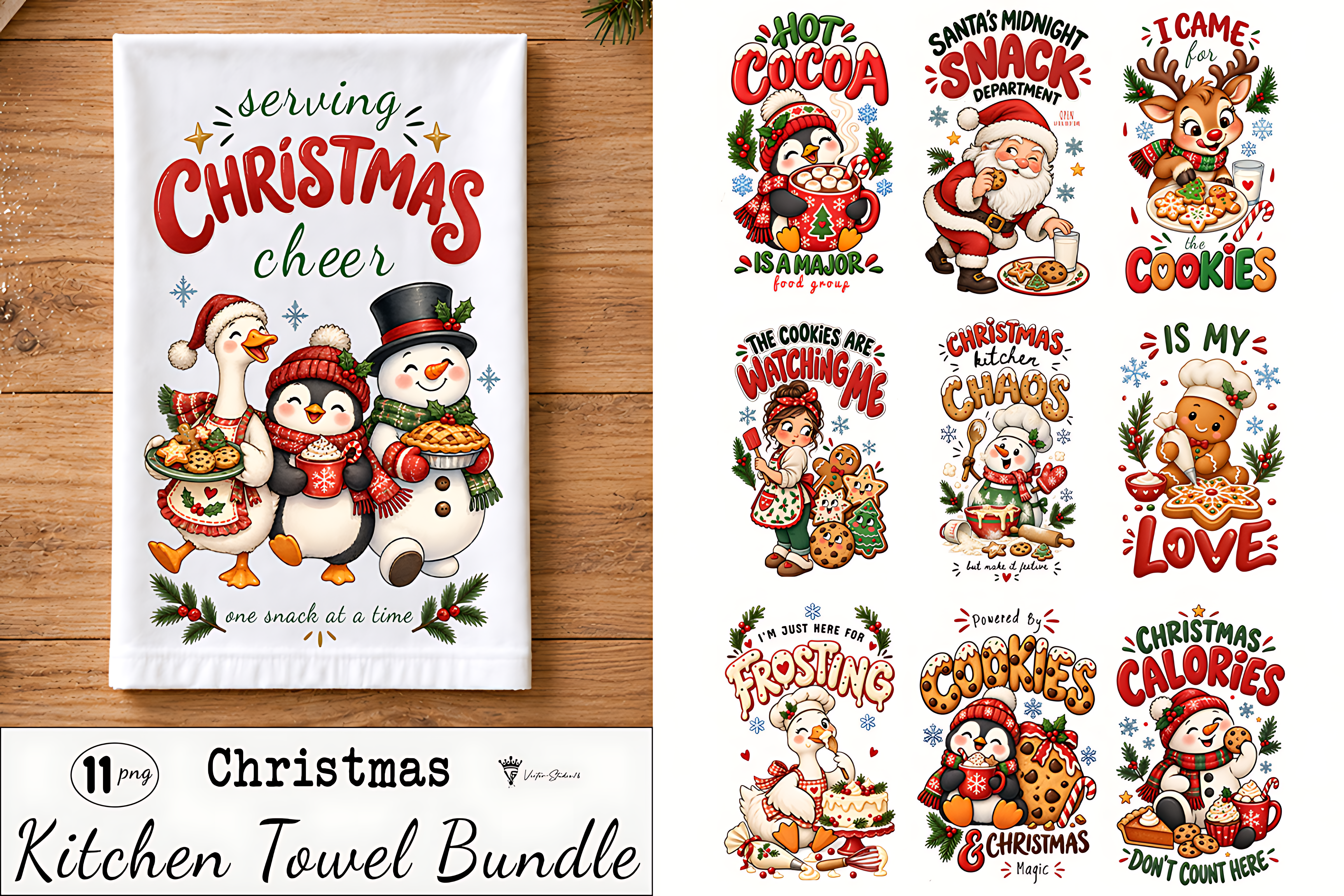 Christmas Kitchen Towel PNG Bundle