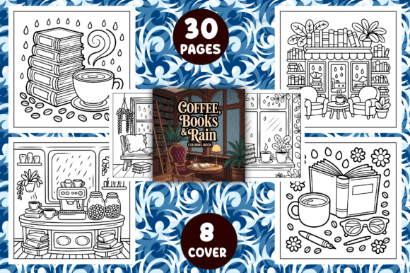 Coffee, Books & Rain Coloring Pages