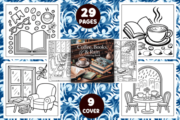 Coffee, Books & Rain Coloring Pages