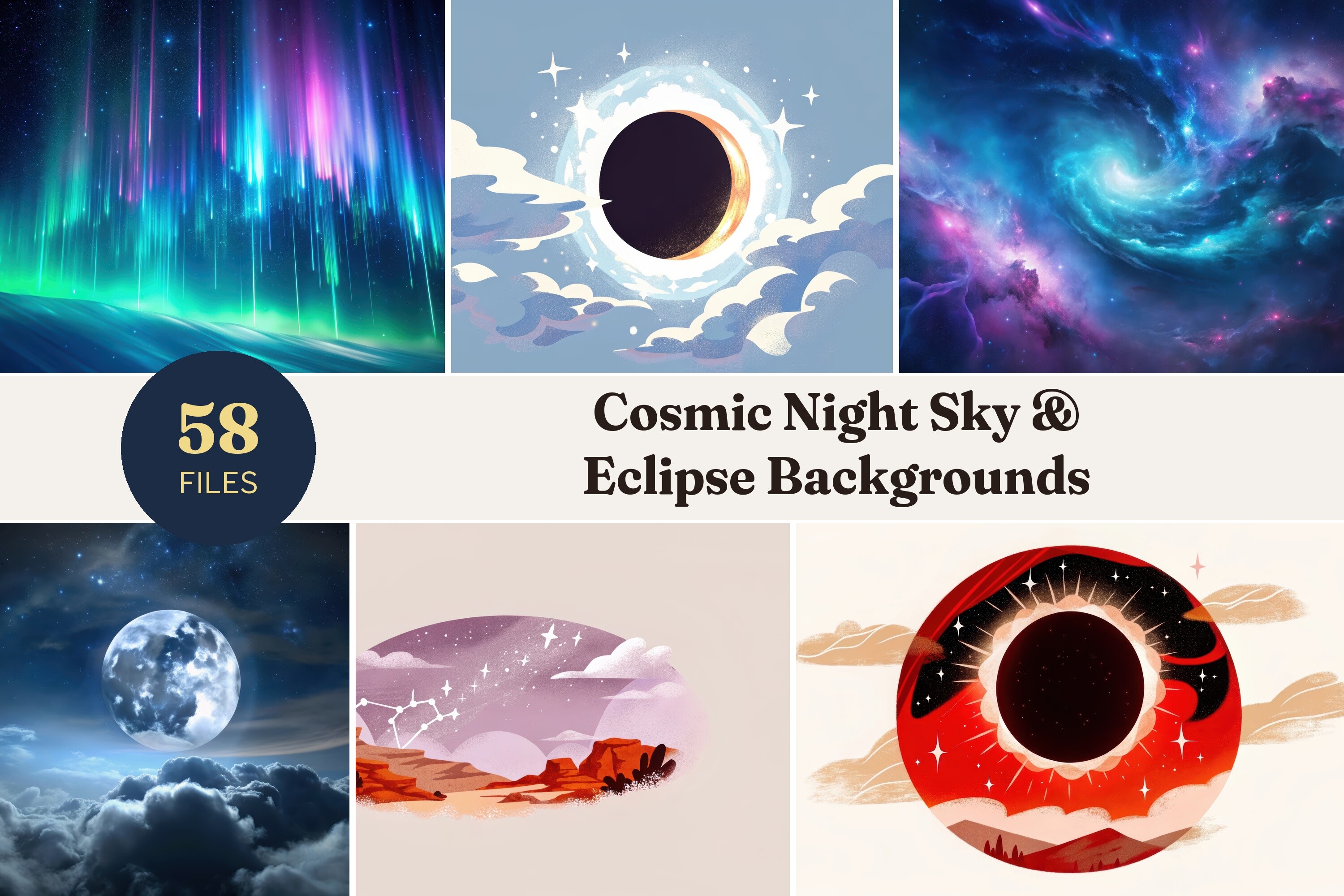 Cosmic Night Sky & Eclipse Backgrounds