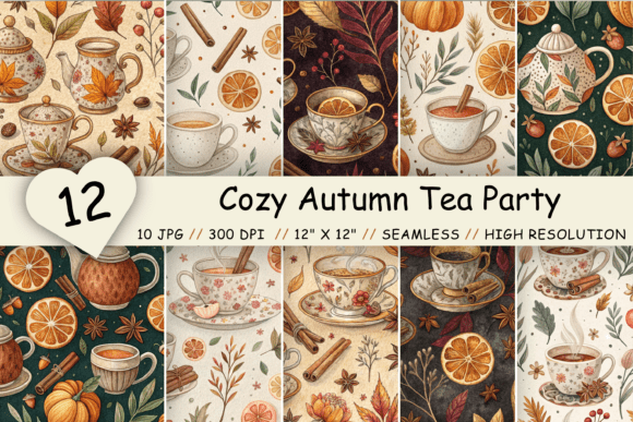 Cozy Autumn Tea Party Digital Paper Pack