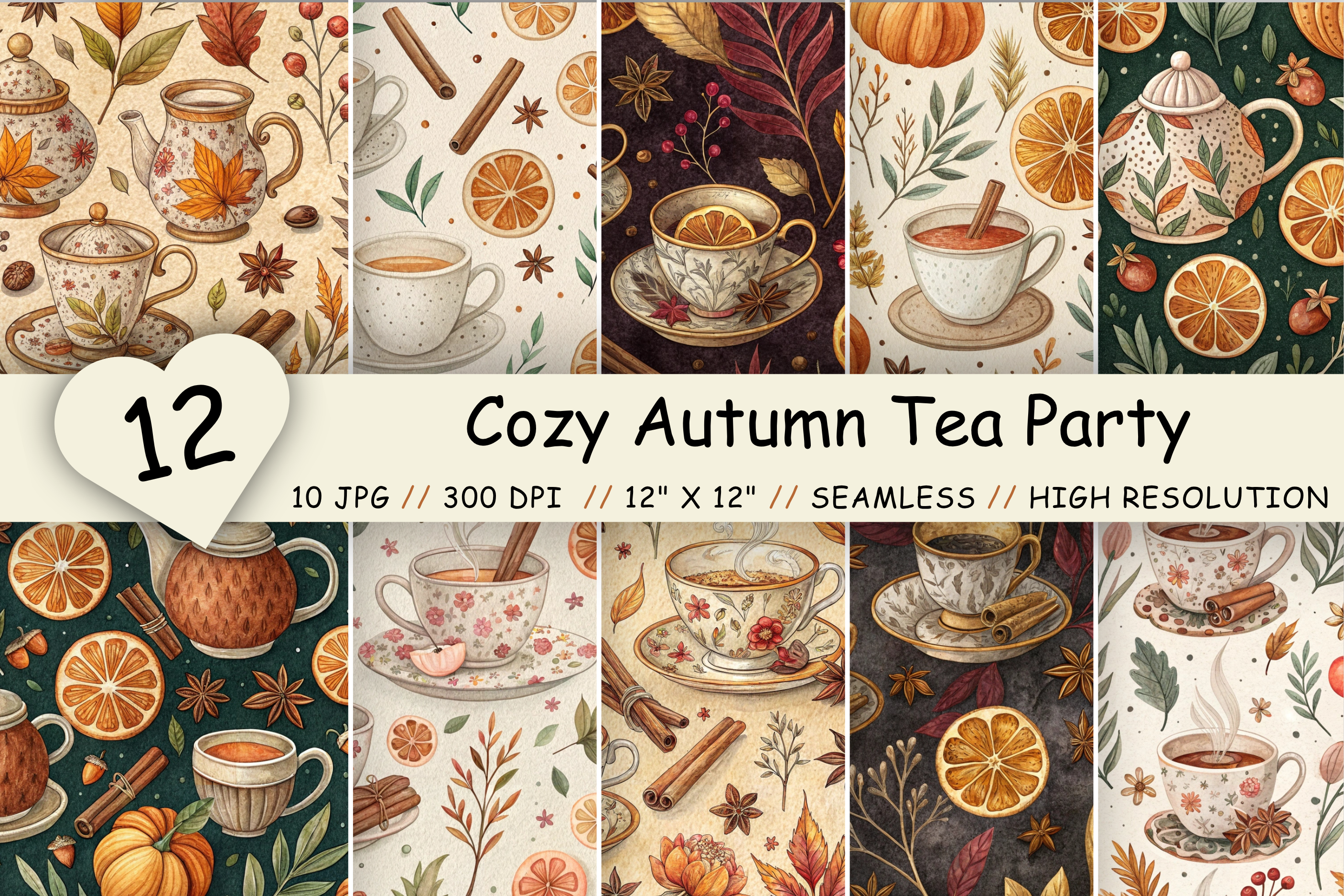 Cozy Autumn Tea Party Digital Paper Pack