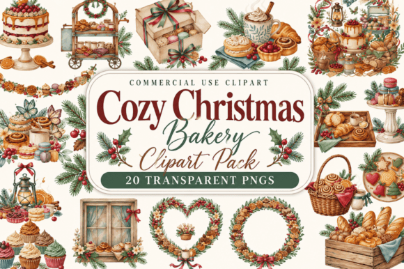 Cozy Christmas Bakery Clipart PNG Bundle