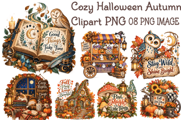 Cozy Halloween Autumn Clipart PNG Bundle