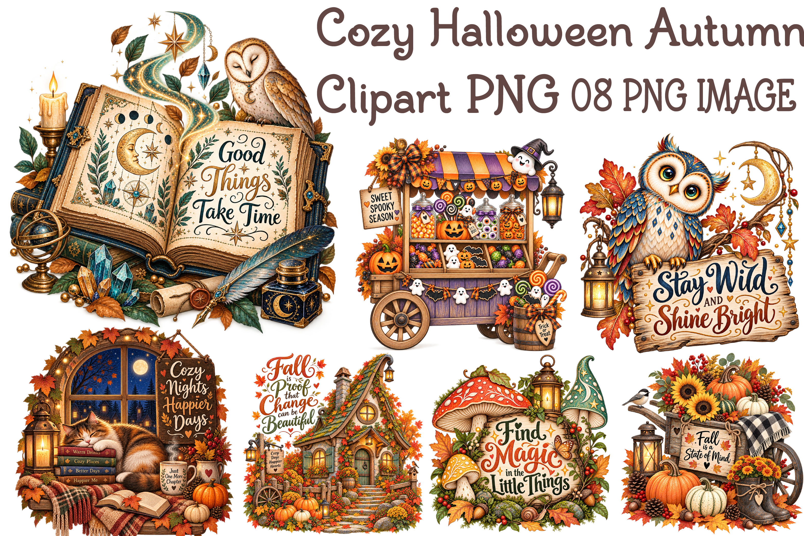 Cozy Halloween Autumn Clipart PNG Bundle