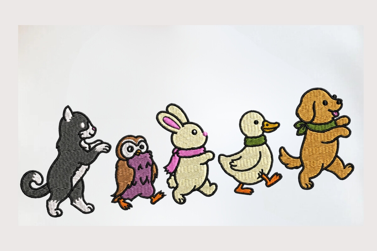 Cute Cartoon Animals Embroidery Design