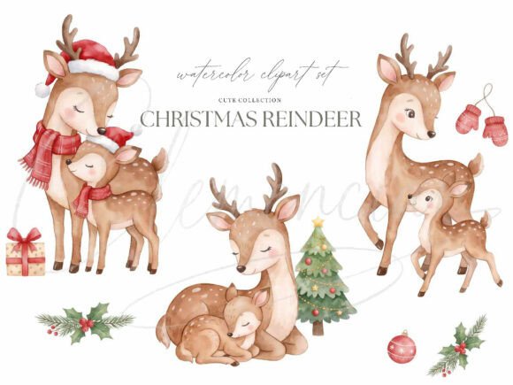 Cute Christmas Reindeer Clipart PNG
