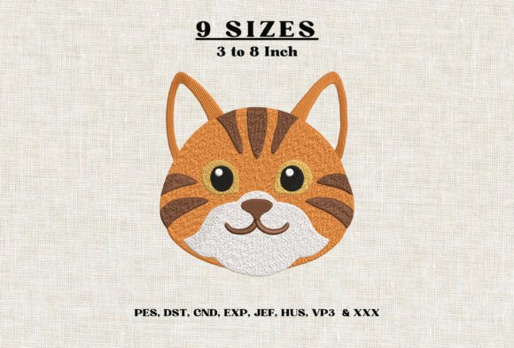 Cute Orange Tabby Cat Face Embroidery
