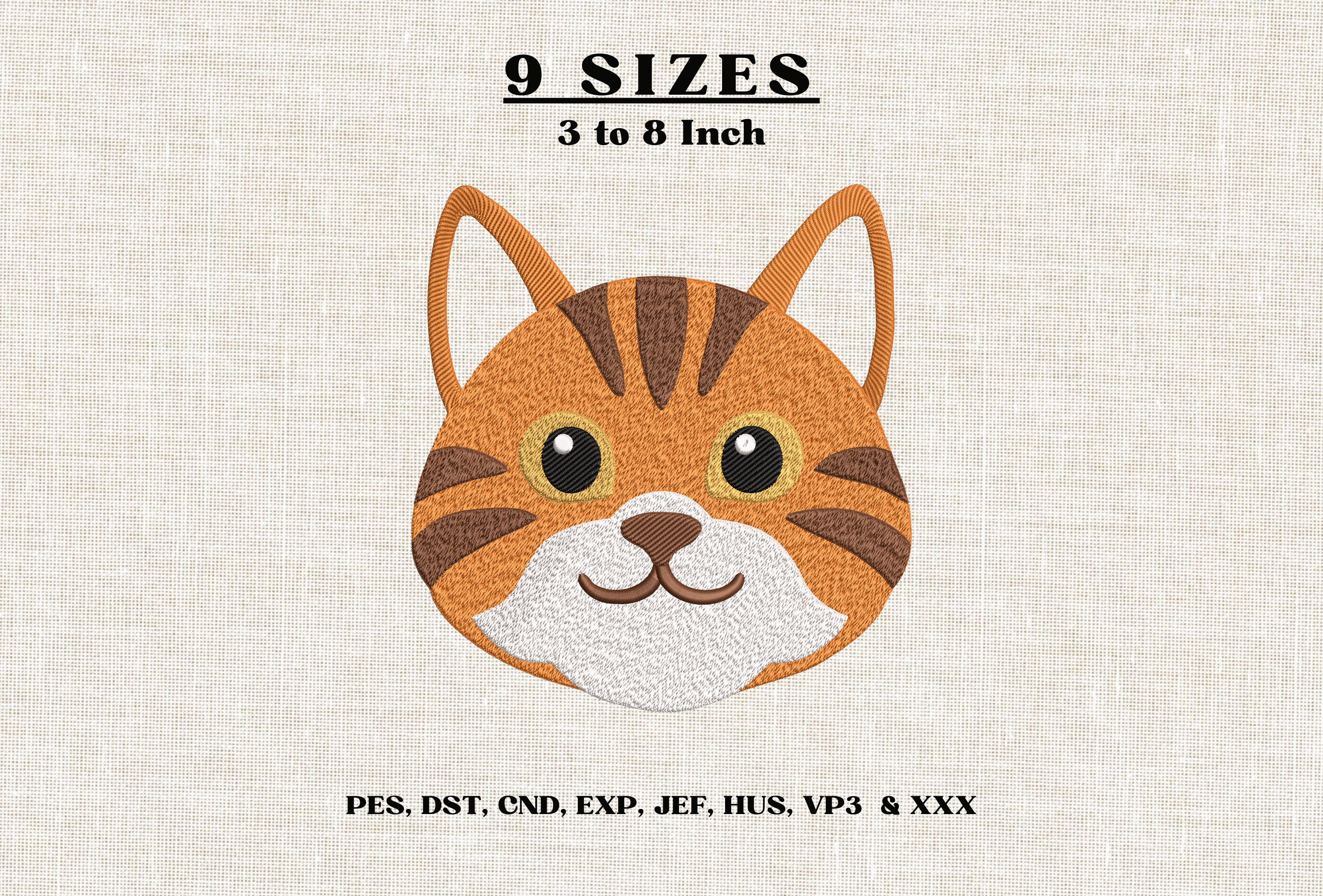 Cute Orange Tabby Cat Face Embroidery