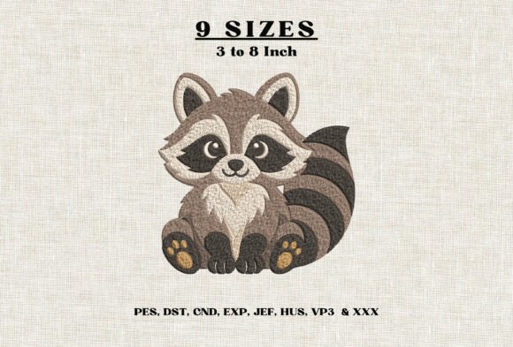 Cute Raccoon Embroidery Design DST PES