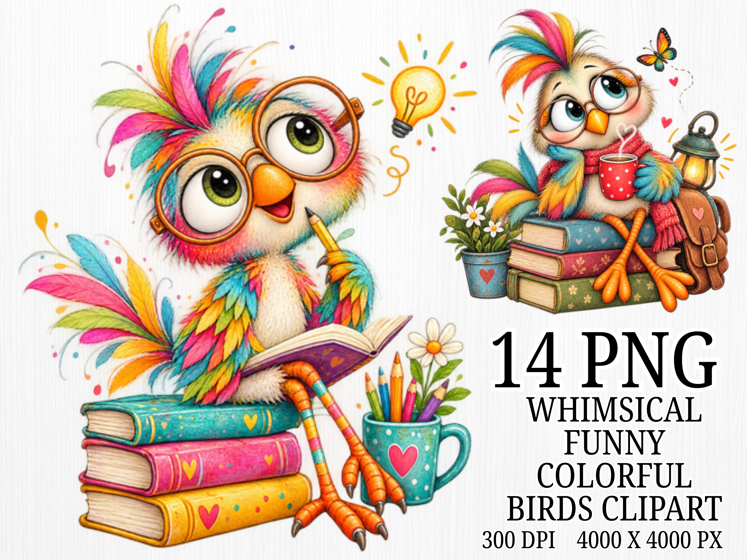 Cute Rainbow Owl Clipart Bundle PNG, Whi