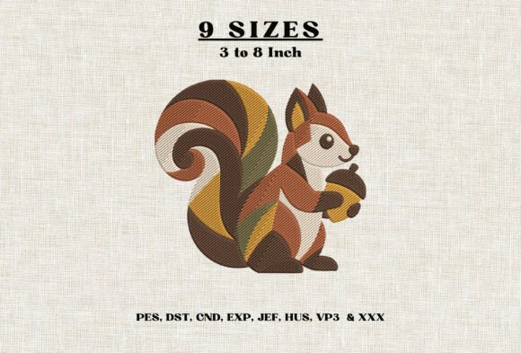 Cute Squirrel with Acorn Embroidery Desi