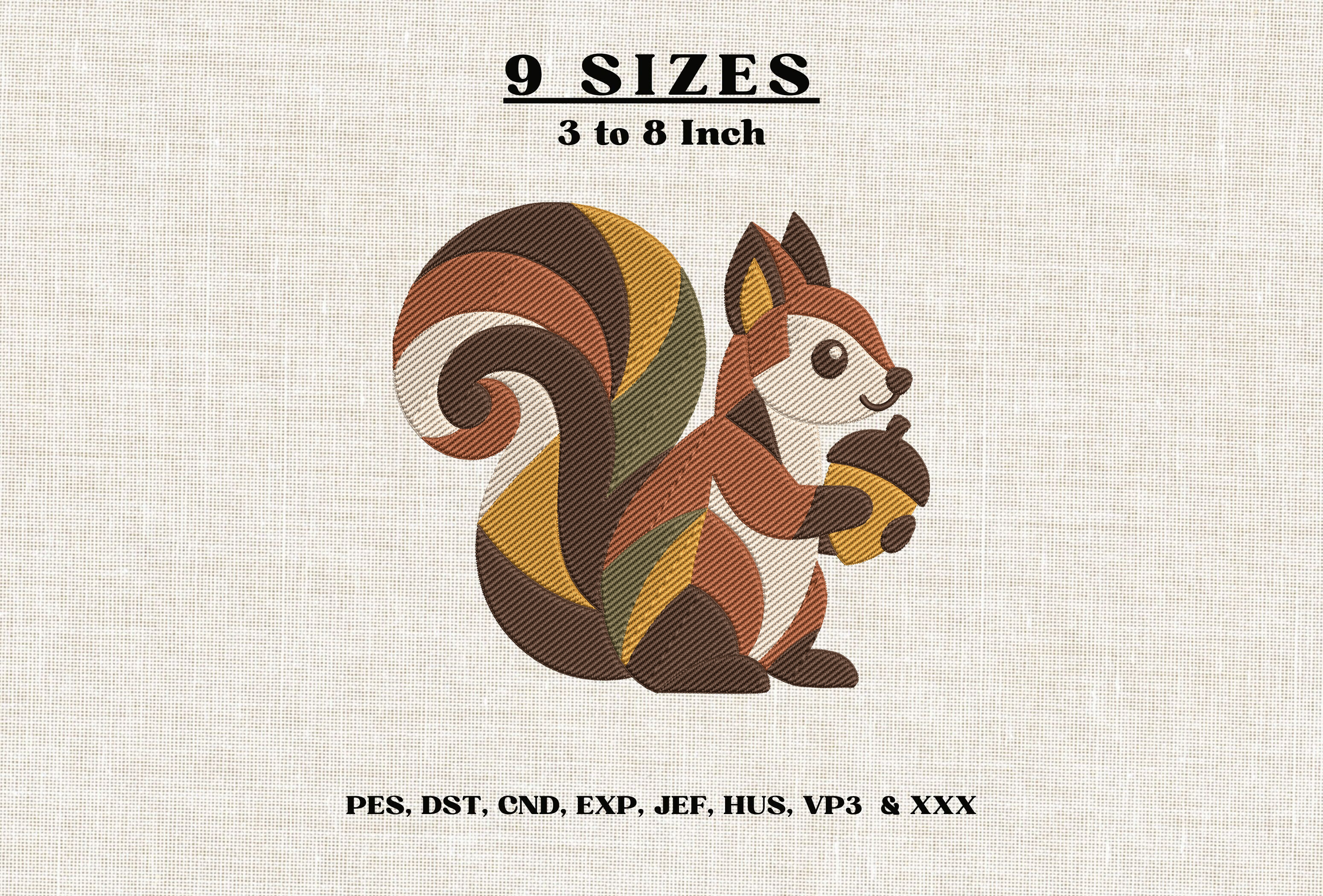 Cute Squirrel with Acorn Embroidery Desi