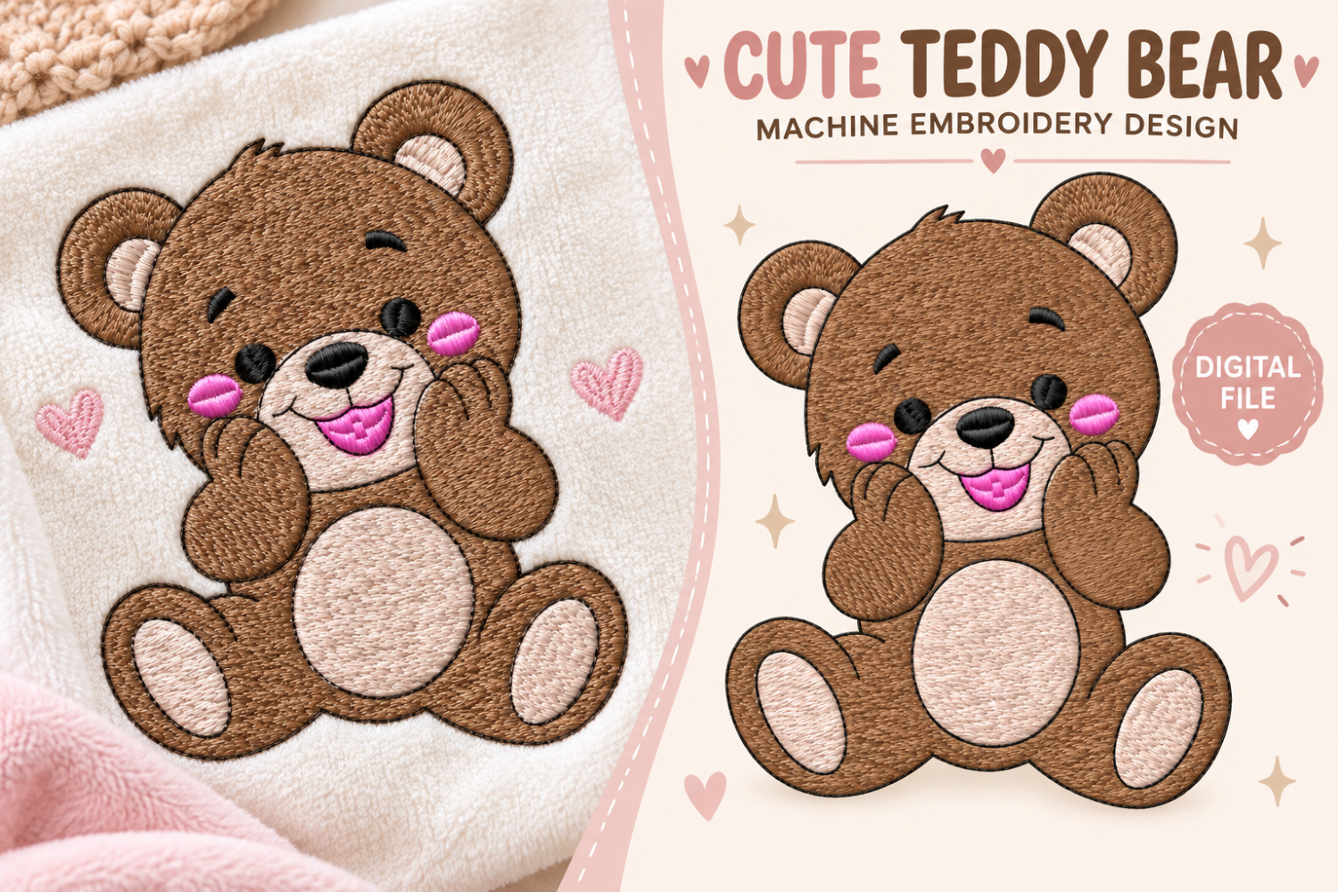 Cute Teddy Bear Machine Embroidery